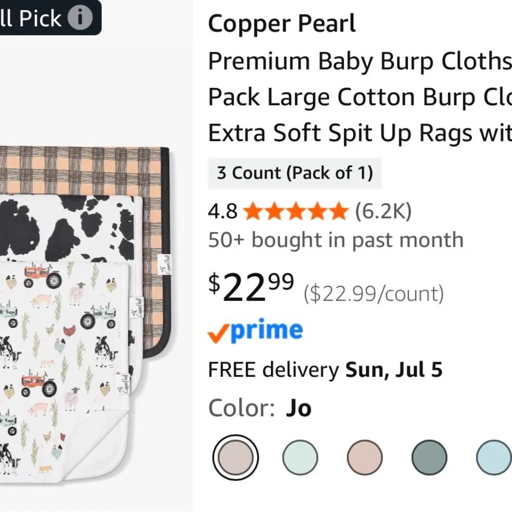 Copper Pearl Jo Baby Burp Cloths - 3 Pack (White, Black, Tan)